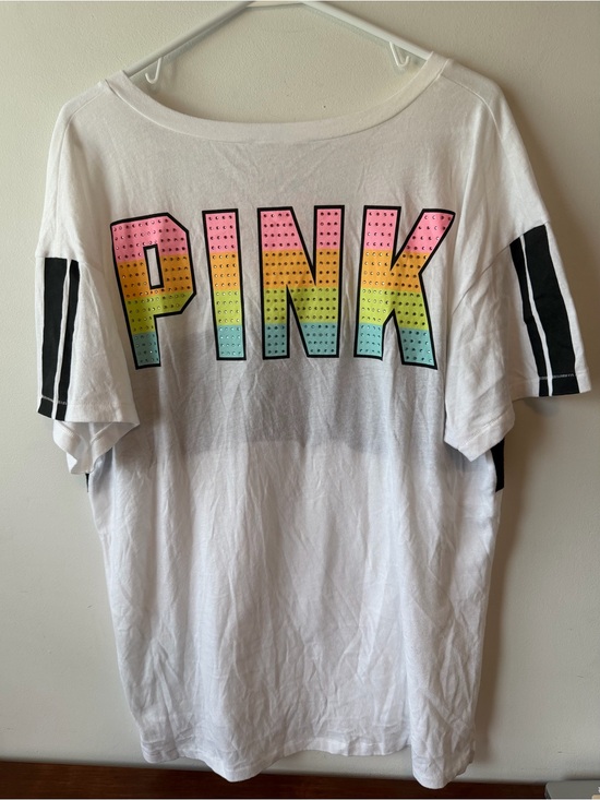 Tops - PINK Victoria’s Secret White Rainbow Rhinestone Bling V Neck XL